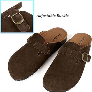 Y2K Womens Suede Clogs Mens Leather Mules Cork Footbed Sandals Potato Shoes